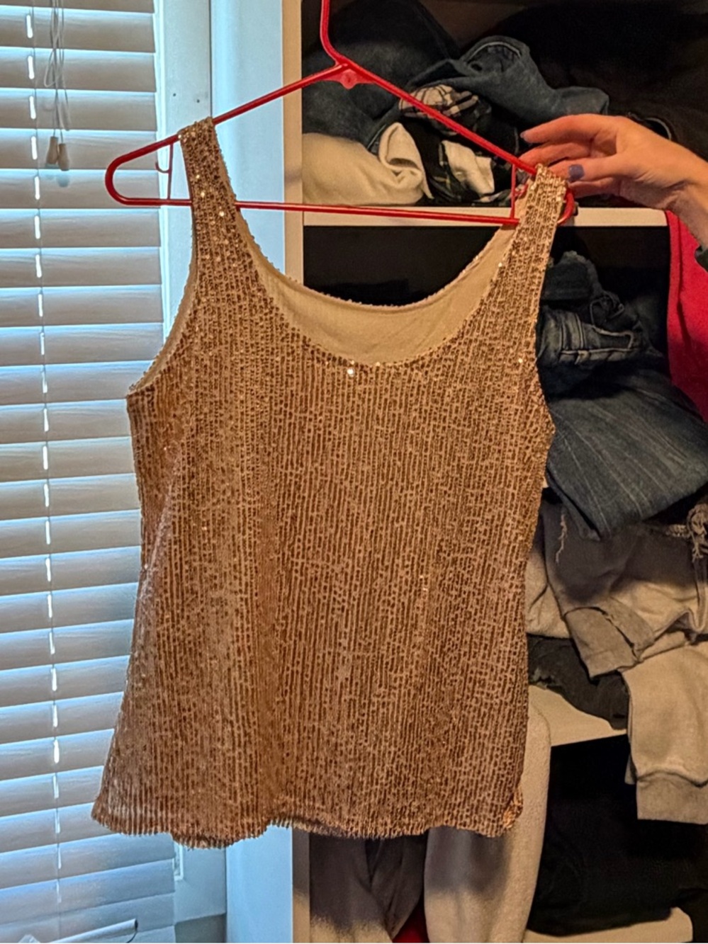 Sparkle Scoop Neck Tank Top - Taupe
